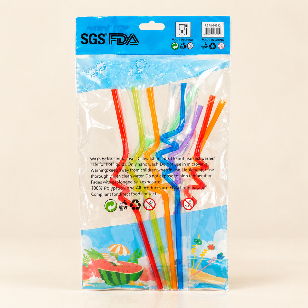 4-Pcs Funny Spiral Straws with Cute Charms