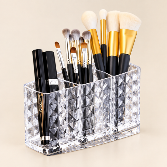 Acrylic 3-Compartment Makeup Brush Organizer