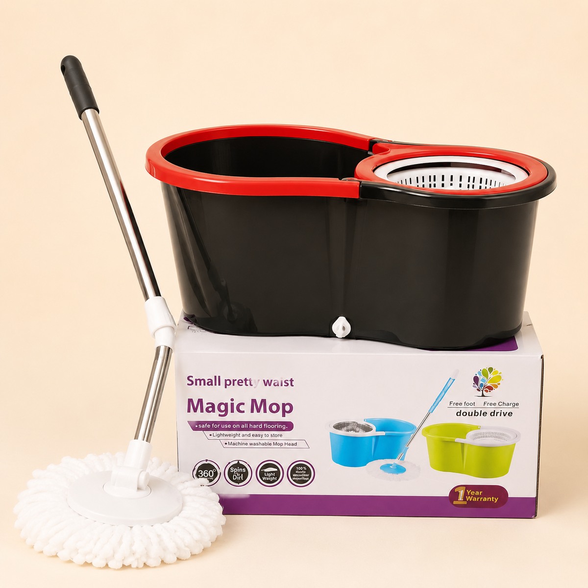 Steel Bucket Spin Mop – 360° Rotating Microfiber Mop