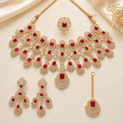 Premium Stone Necklace Set with Earrings, Tika & Ring