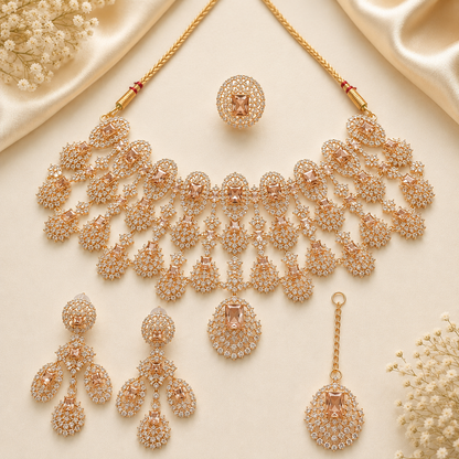 Premium Stone Necklace Set with Earrings, Tika & Ring