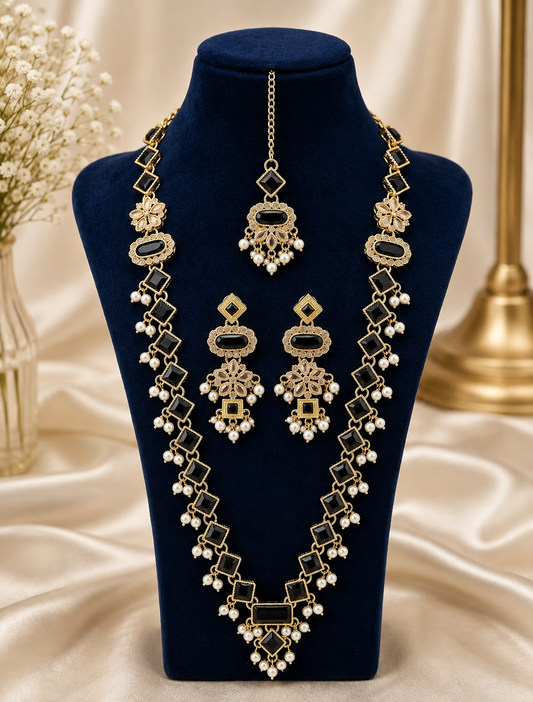 Long Stone Mala with Earrings & Bindi Set