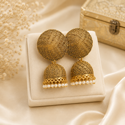 Antique Gold Design Jhumki Gajra Pearls