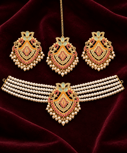 Elegant Pearl Mala with Earrings & Bindi Set