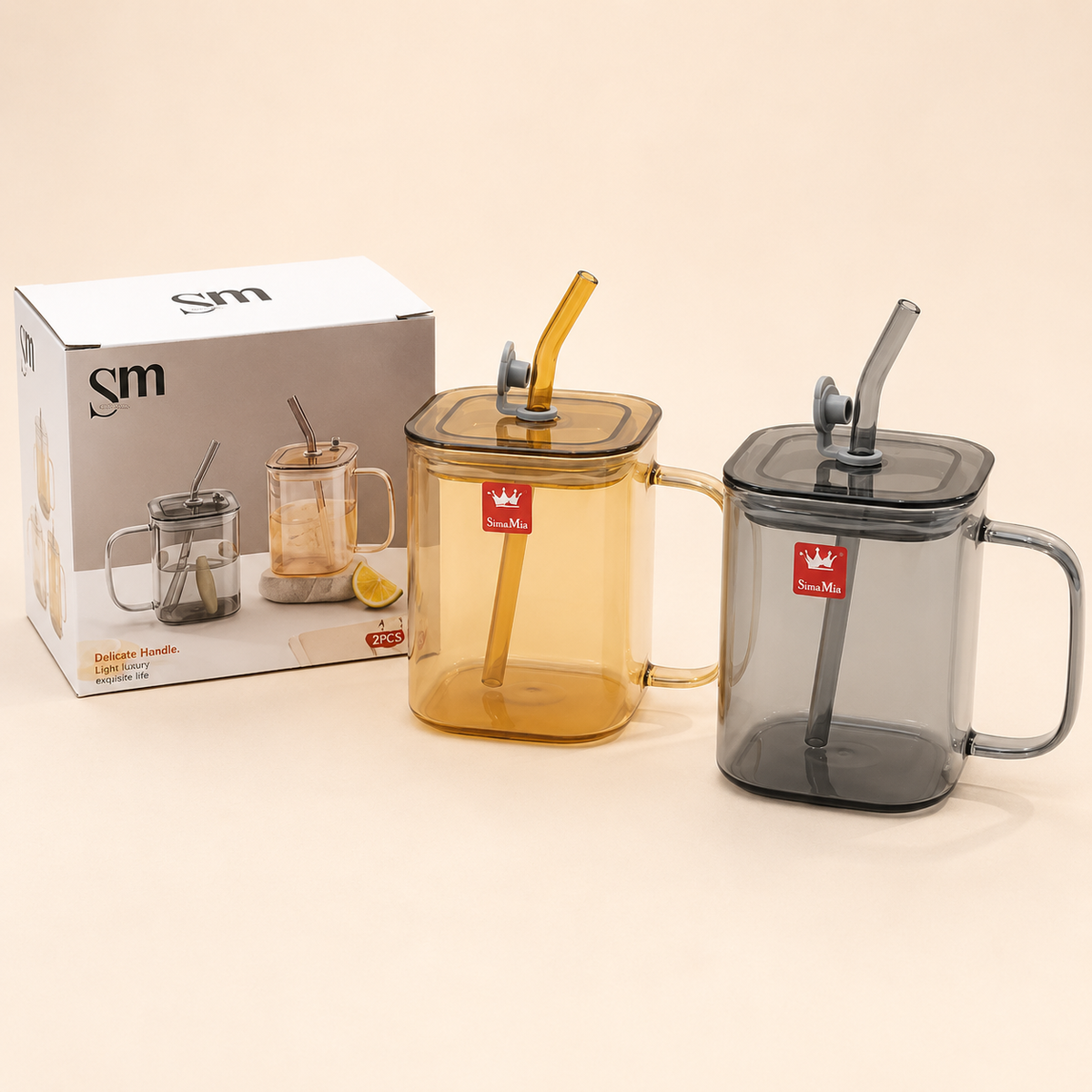 490ml Borosilicate Glass Mug with Lid & Glass Straw