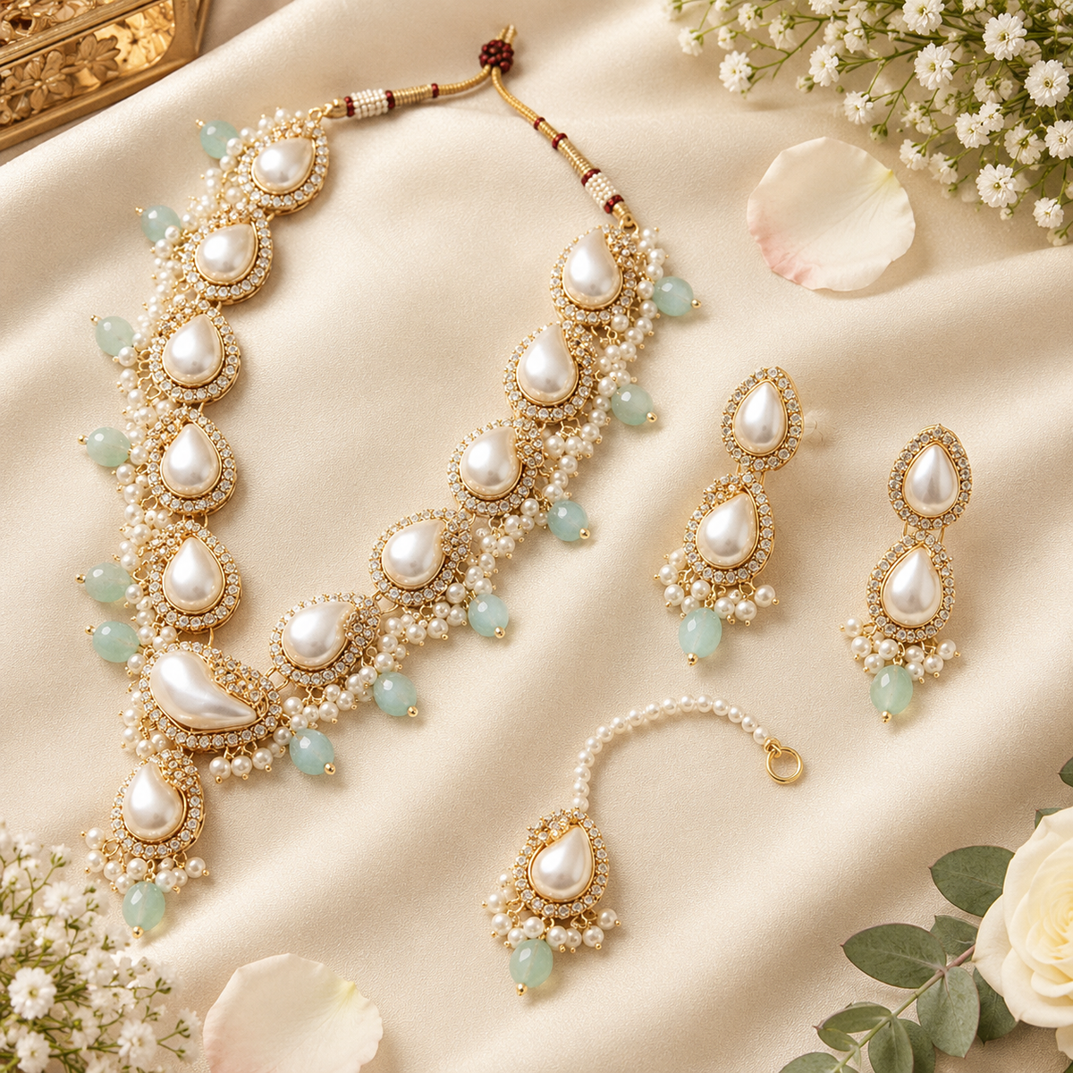 New Stylish Turkish Pearl Gajra Necklace Set