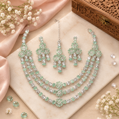 New Stylish 3-Line Full Zircon Necklace Set