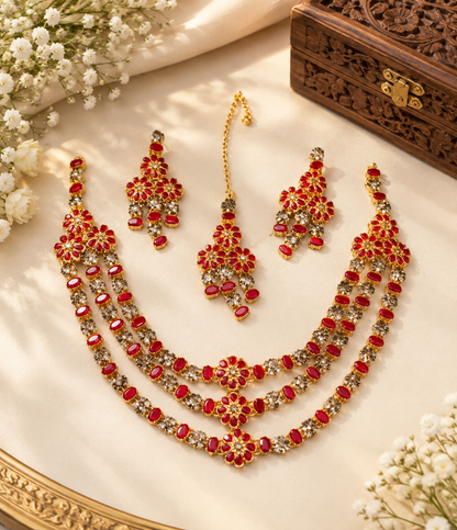 New Stylish 3-Line Full Zircon Necklace Set