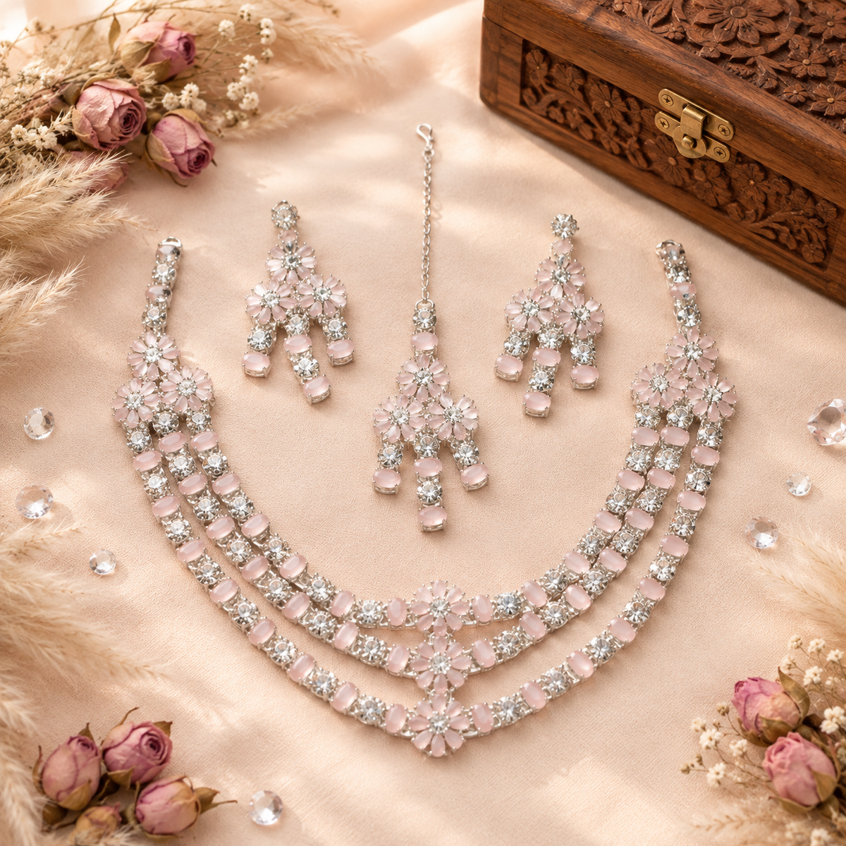 New Stylish 3-Line Full Zircon Necklace Set