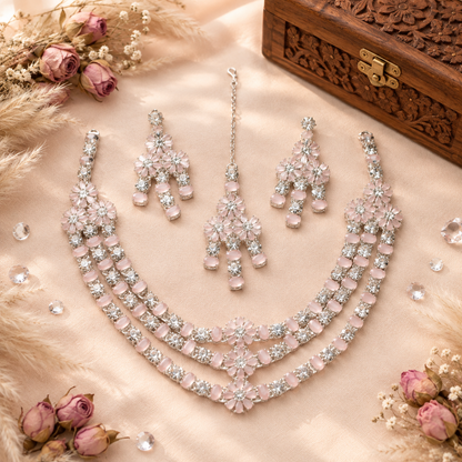 New Stylish 3-Line Full Zircon Necklace Set