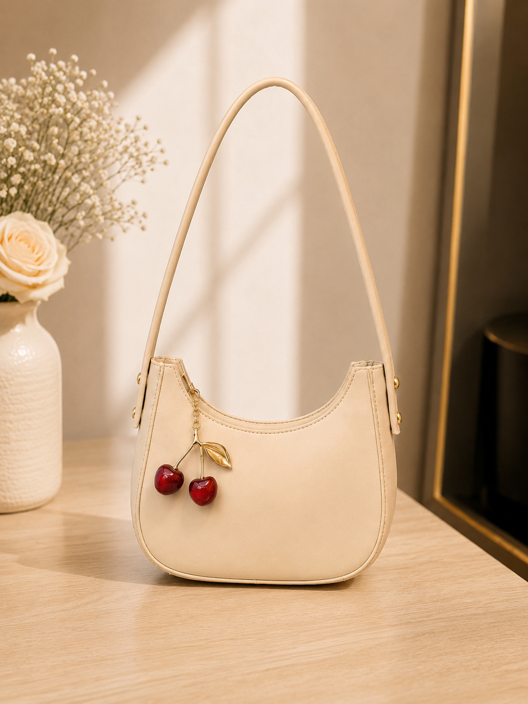 Moon Style Crossbody Bag with Cherry Keychain