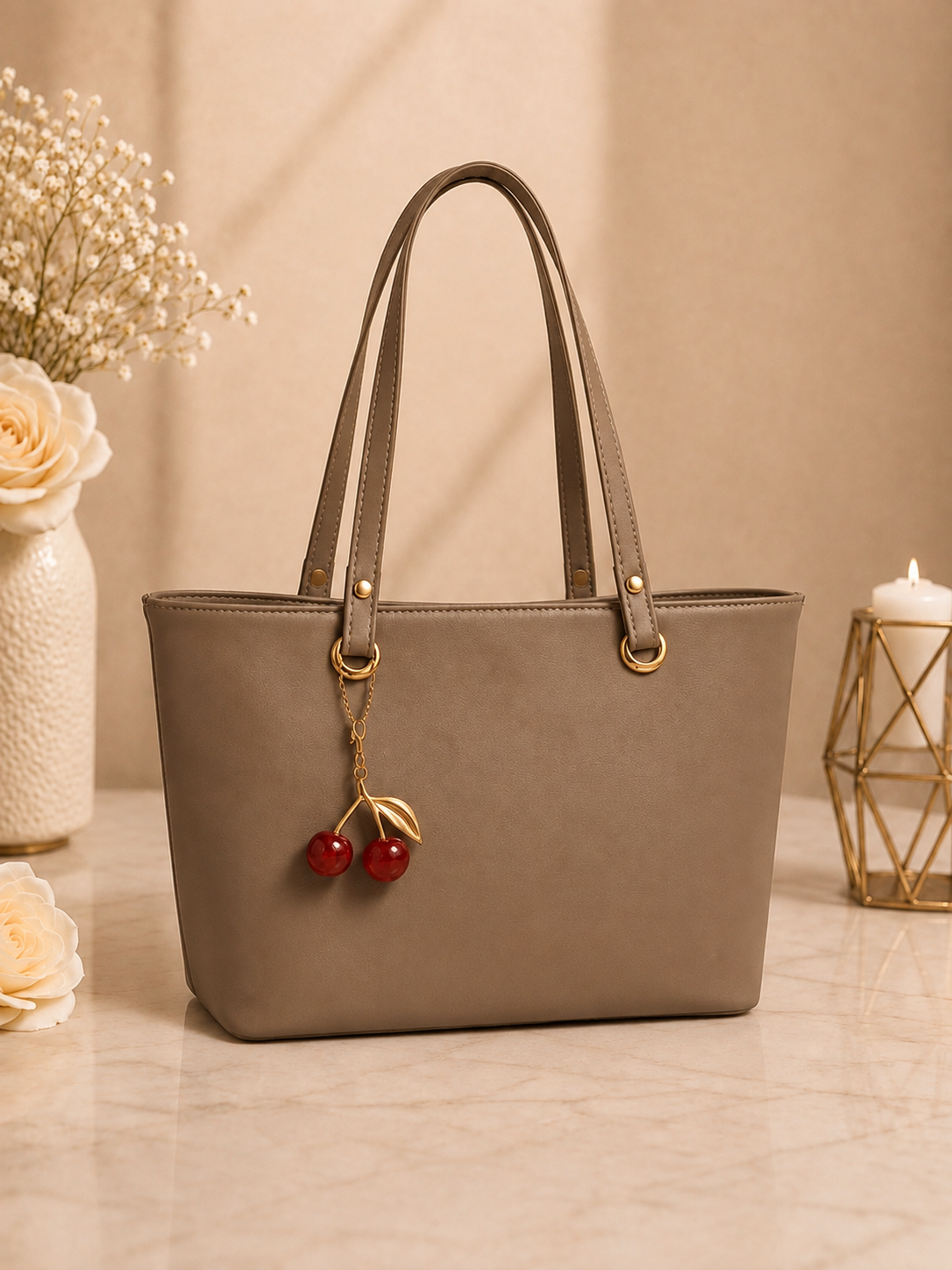 Tote Bag with Cherry Keychain