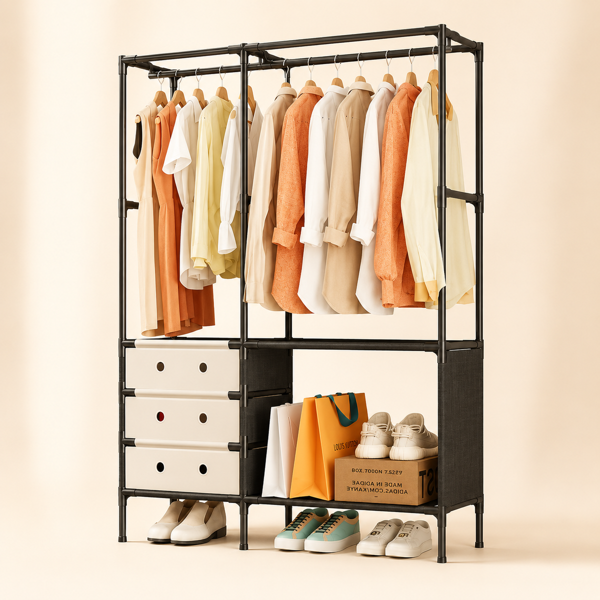 Double Row Multi Functional Dustproof Coat & Shoe Rack
