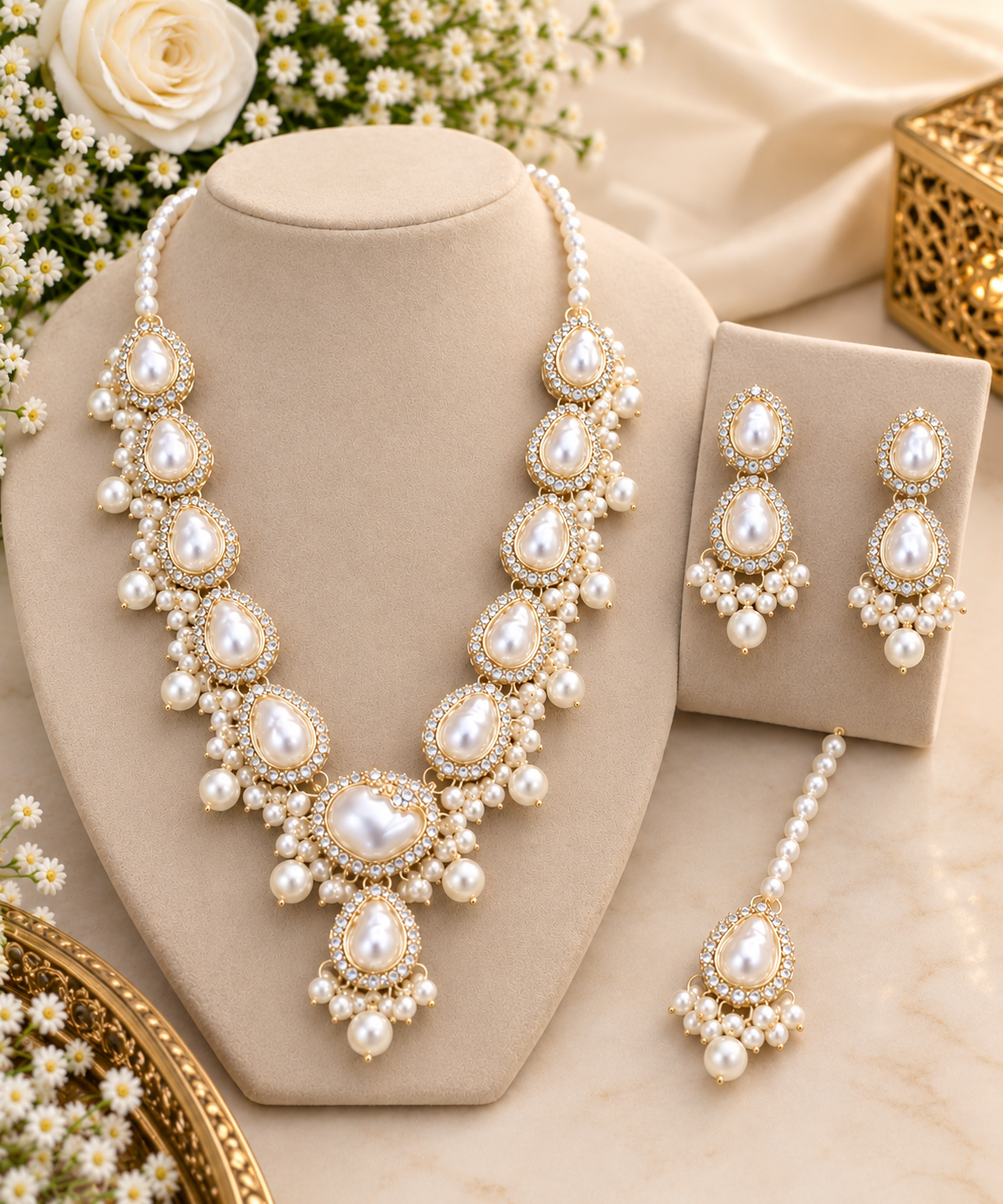New Stylish Turkish Pearl Gajra Necklace Set