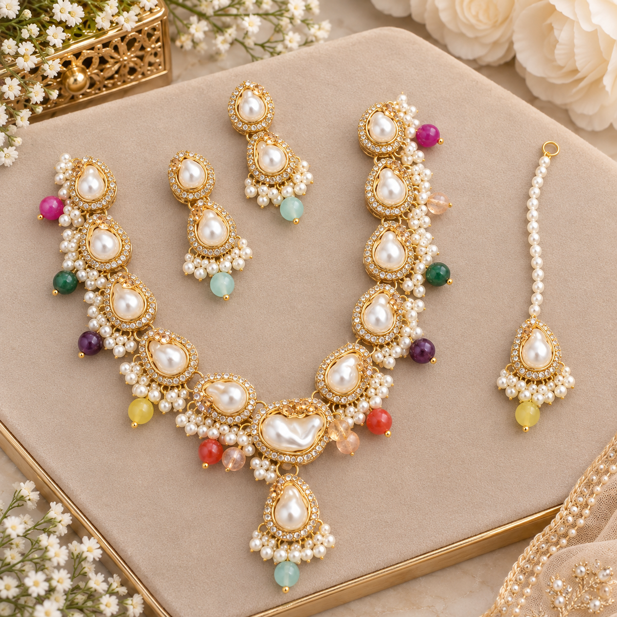 New Stylish Turkish Pearl Gajra Necklace Set