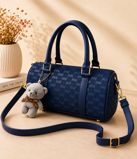 Min Min High Quality Duffle Bag with Teddy Bear Keychain