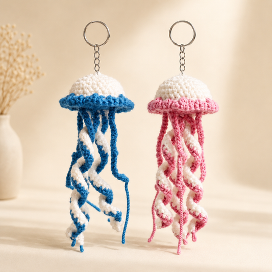 Crocheted Jellyfish Keychain Duo