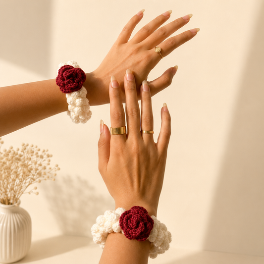 Elegant Hands with Crochet Rose Bracelets