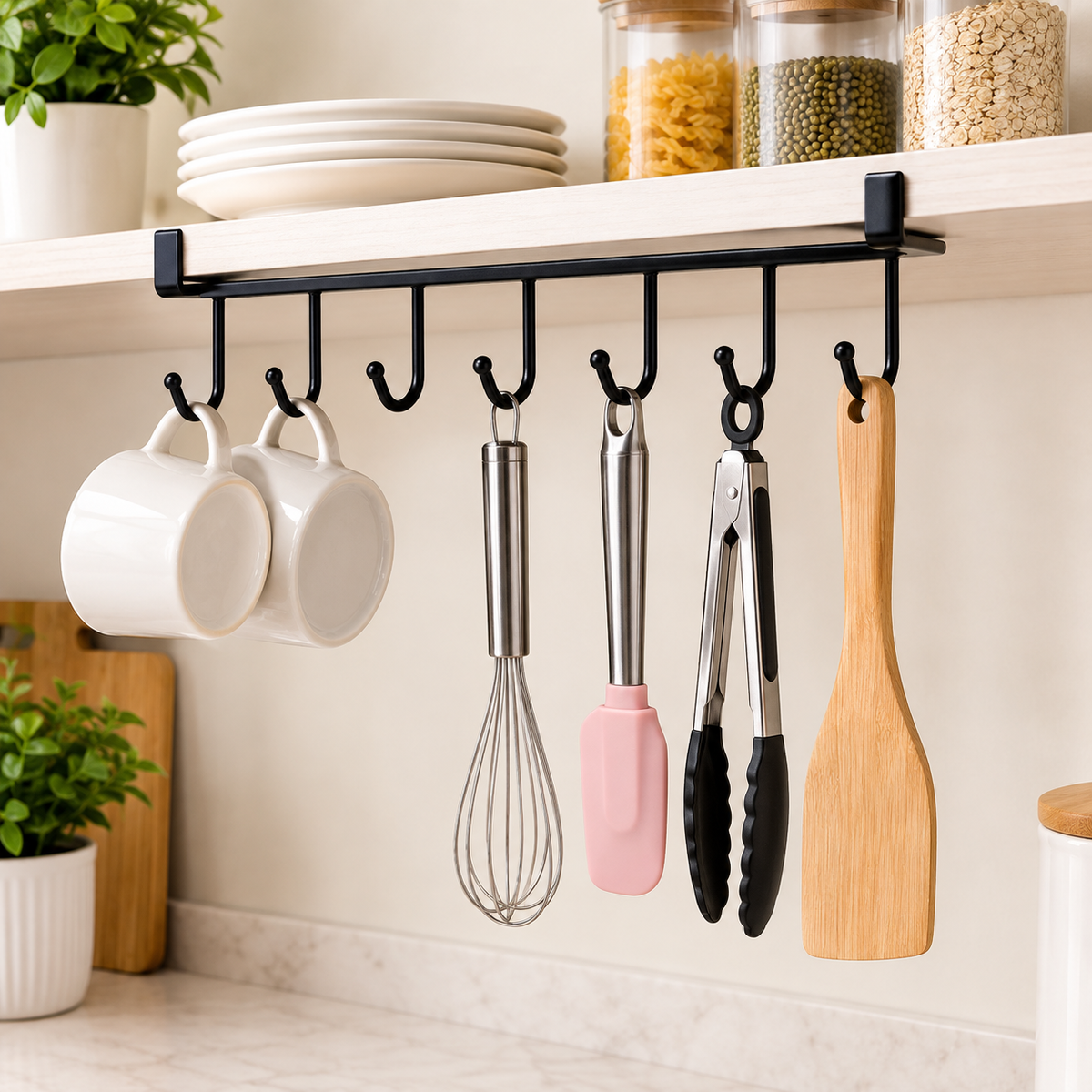 6 Iron Hook Under-Cabinet Mug Holder – Double Patti