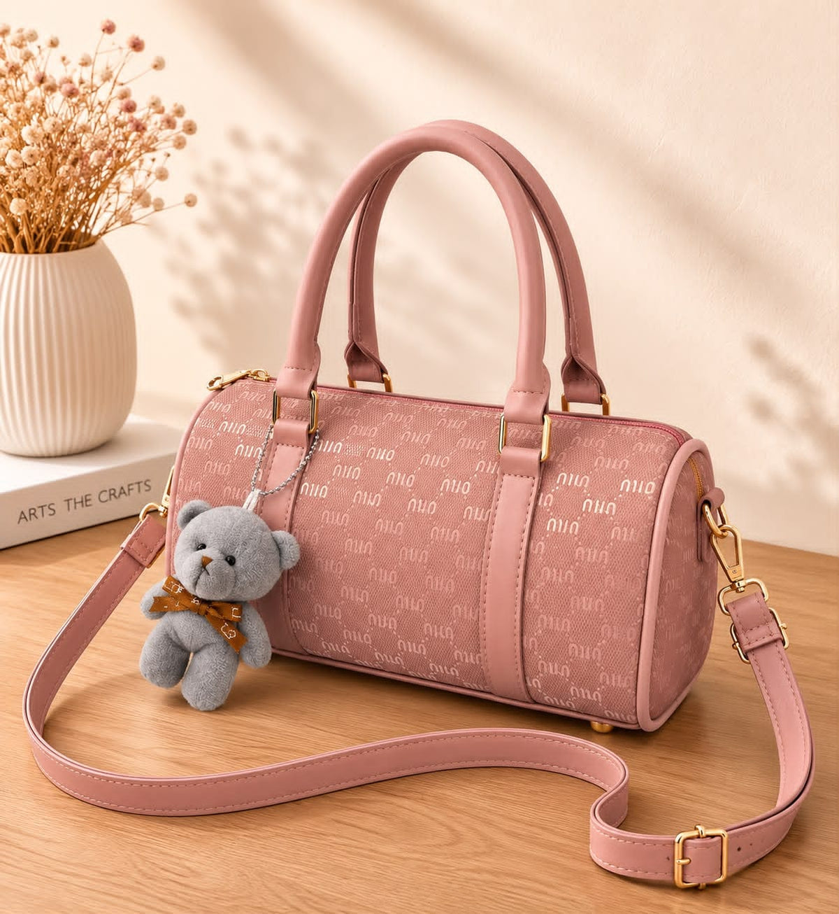 Min Min High Quality Duffle Bag with Teddy Bear Keychain