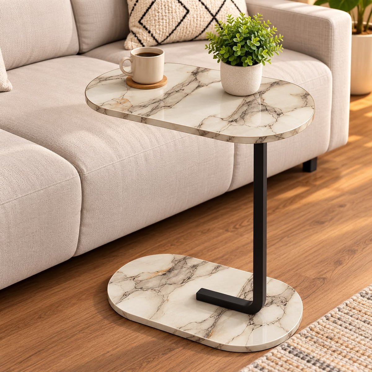 New C-Shape Wooden Side Table
